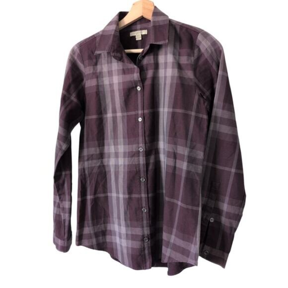 Burberry Brit Womens Button Down Shirt Purple Red PLaid Long Sleeve Small Preppy - Picture 2 of 7